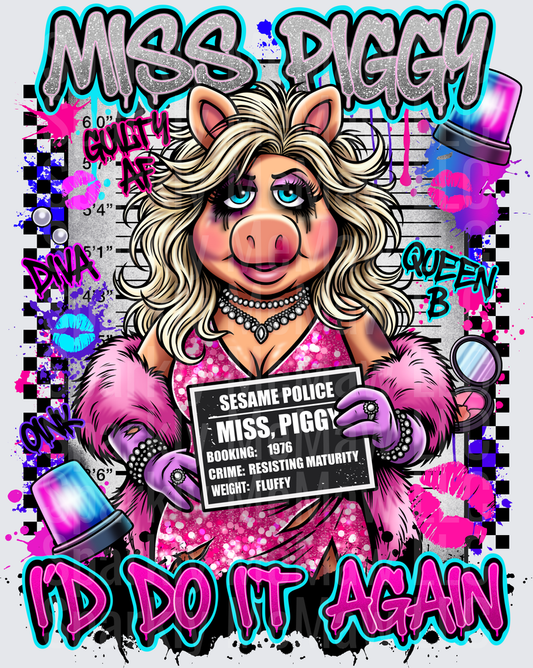 Miss Piggy Muppet Character Mugshot Glamour DTF Transfer for Fabric