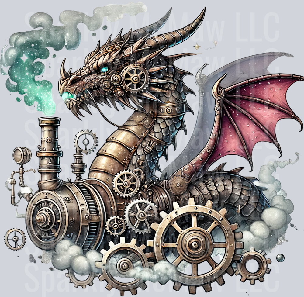 22 Steampunk Dragon UV DTF Clip Art Decal