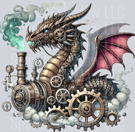22 Steampunk Dragon UV DTF Clip Art Decal