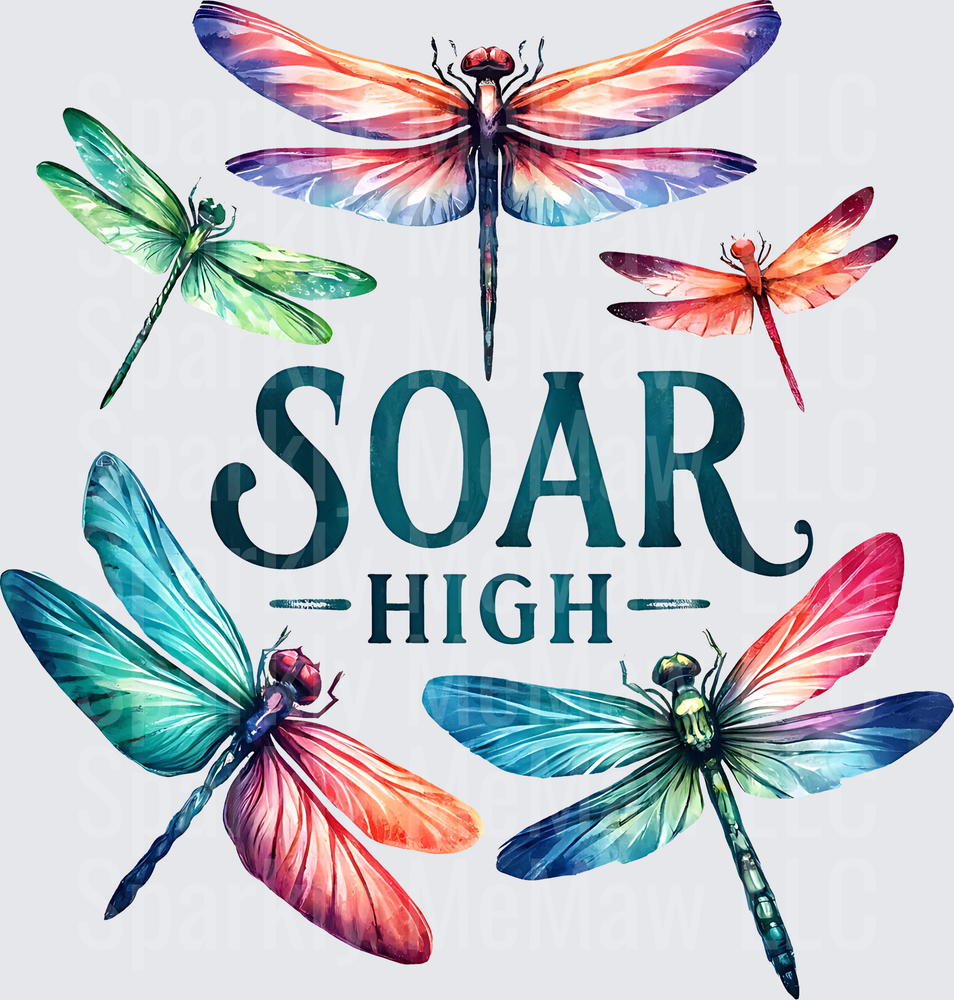 Soar High Watercolor Dragonflies Motivational Quote UV DTF Decal