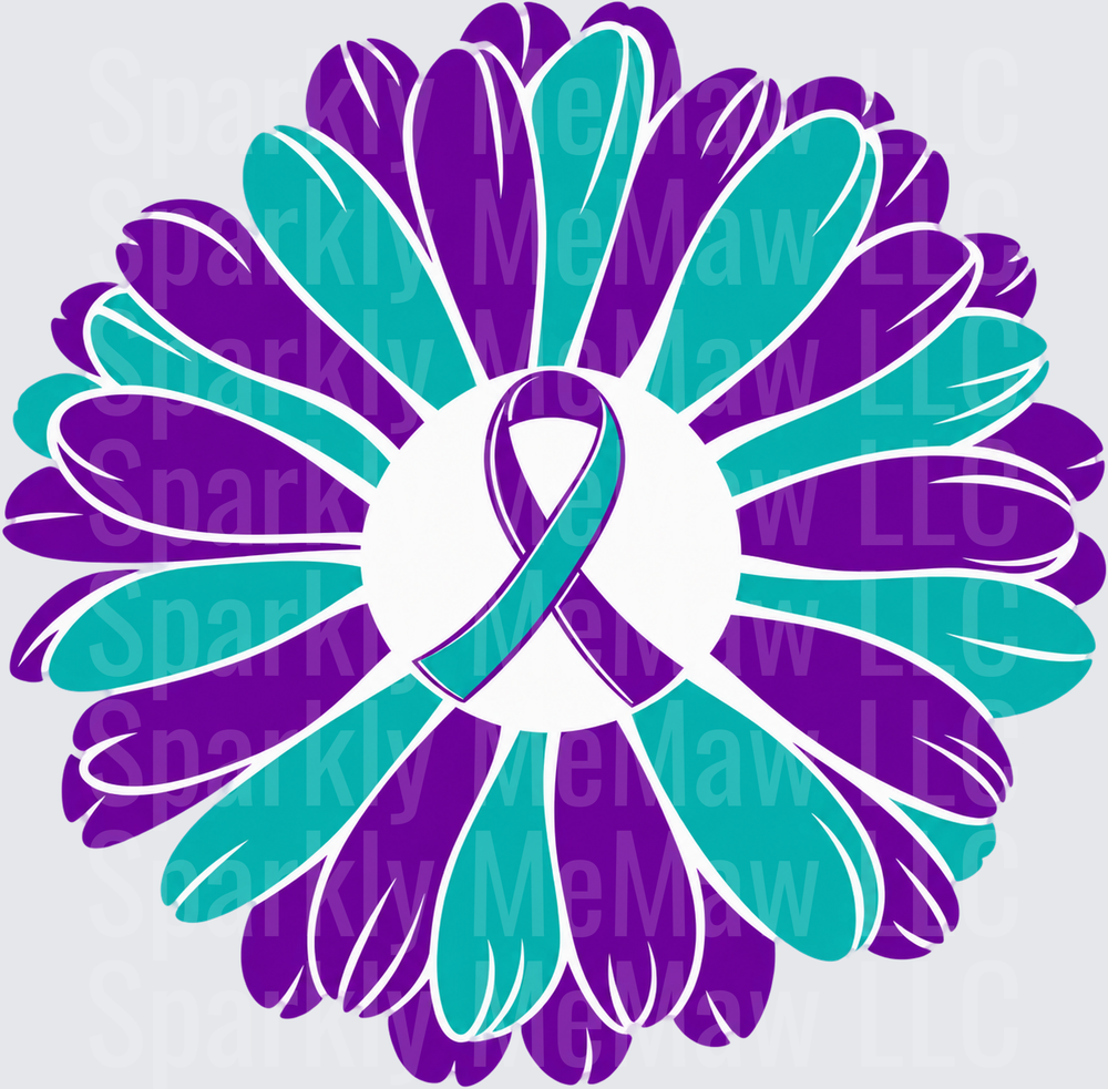 Teal Purple Flower Suicide Awareness Ribbon UV DTF Decal