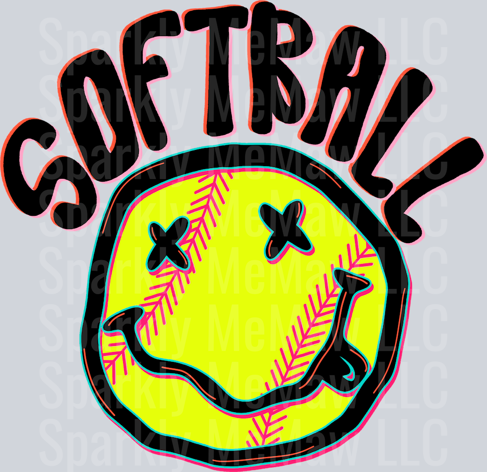 Softball Neon Smiley UV DTF Decal