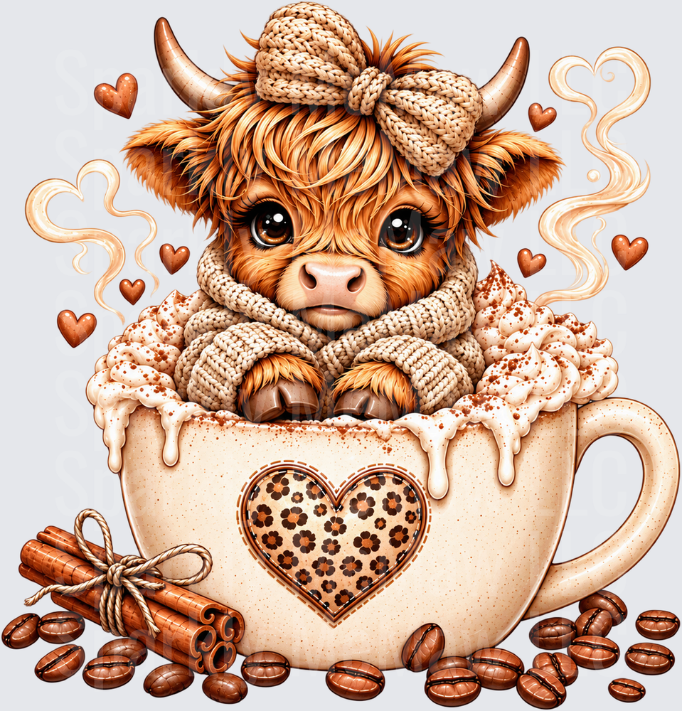 Cozy Highland Cow Latte Cup UV DTF Decal