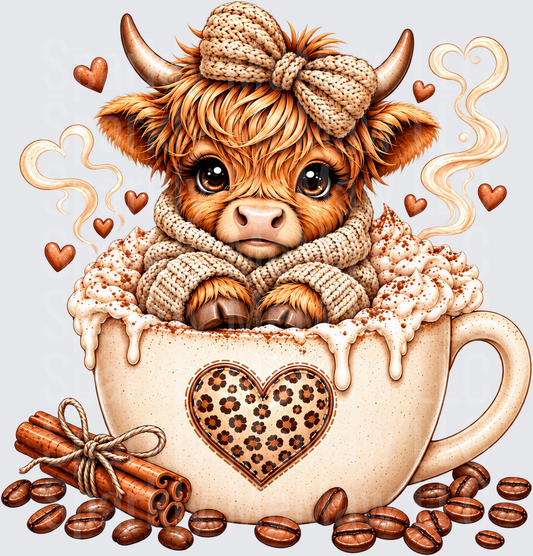 Cozy Highland Cow Latte Cup UV DTF Decal