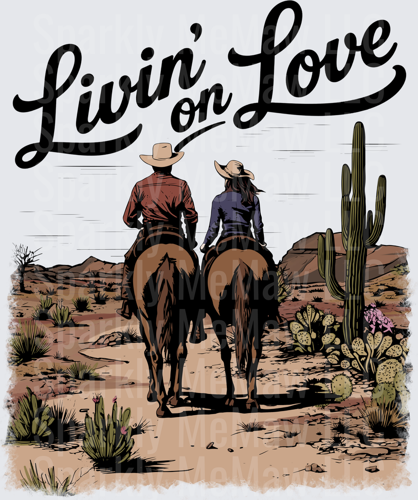 Livin' on Love Cowboys Horseback Desert Scene UV DTF Decal