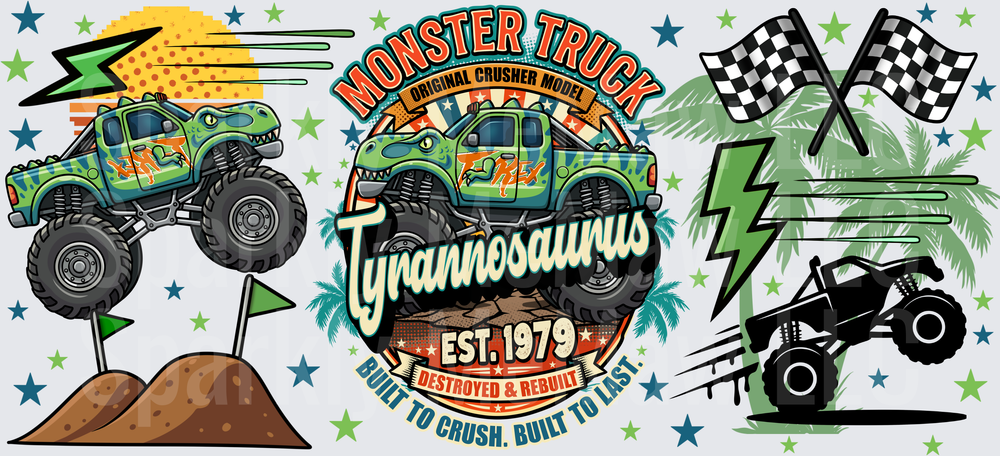 Tyrannosaurus Monster Truck Gang This is a UV DTF 16 OZ Wrap