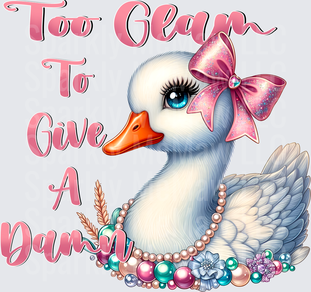 Too Glam To Give A Duck Elegant Swan with Pink Bow and Pearls UV DTF Decal
