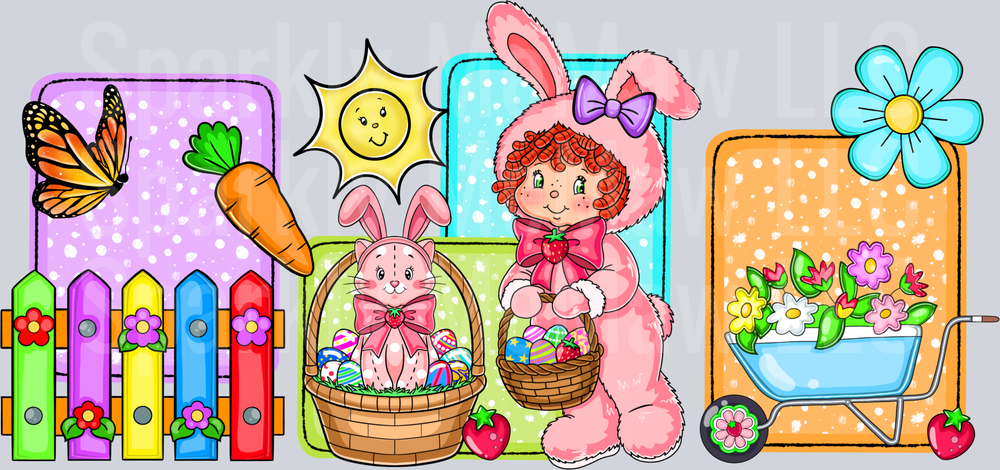 Cute Easter Bunny Girl with Spring Garden Scene UV DTF Decal