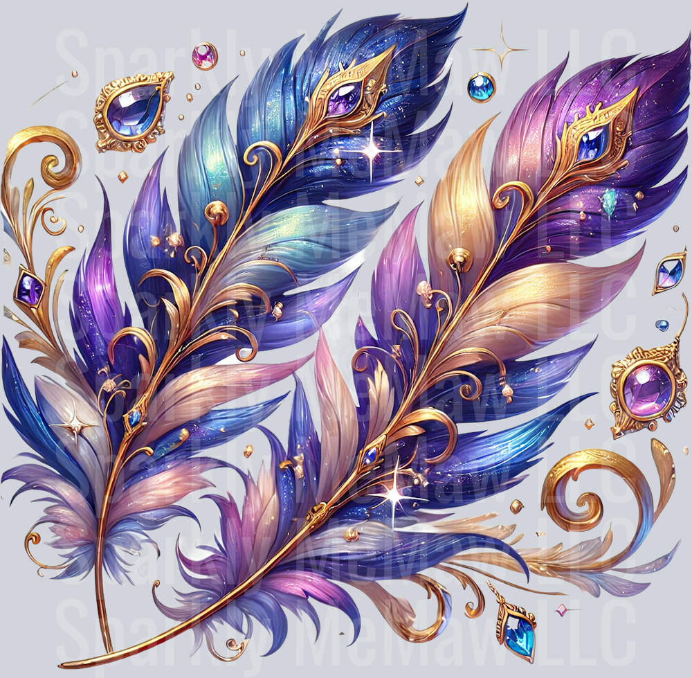 20 Fancy Feathers UV DTF Clip Art Decal