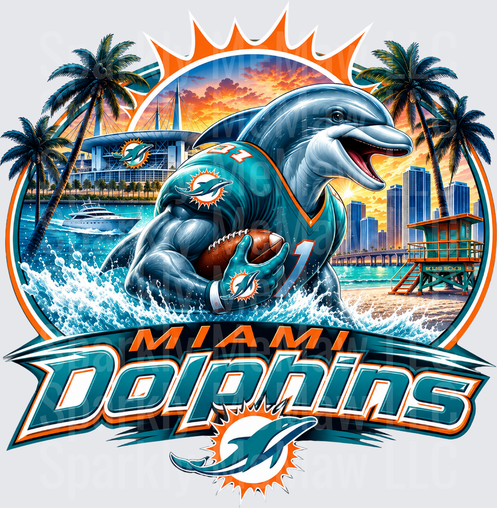 Miami Dolphins Mascot Scene UV DTF Decal