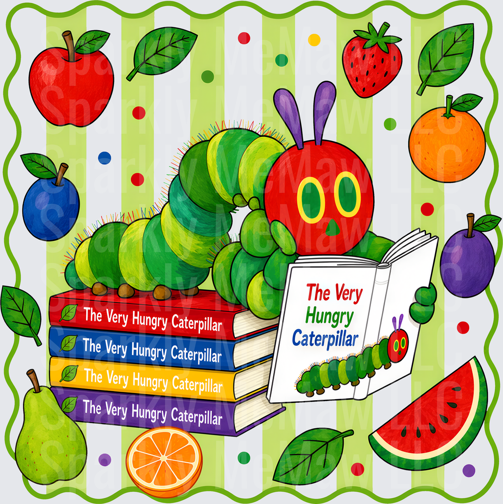 The Very Hungry Caterpillar Reading DTF Transfer for Fabrics