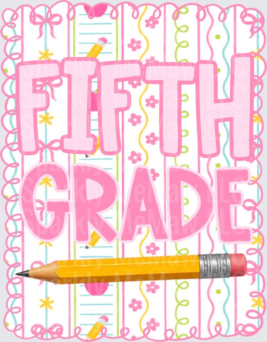 Fifth Grade DTF Transfer for Fabric with Pink Typography and School Pencil Design
