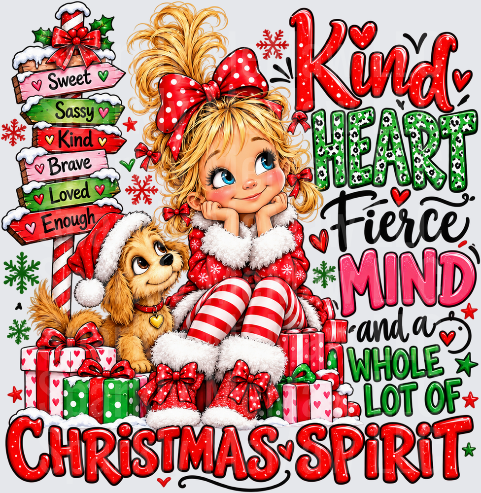 Kind Heart Christmas Spirit Girl UV DTF DECAL (HARD SMOOTH SURFACE)