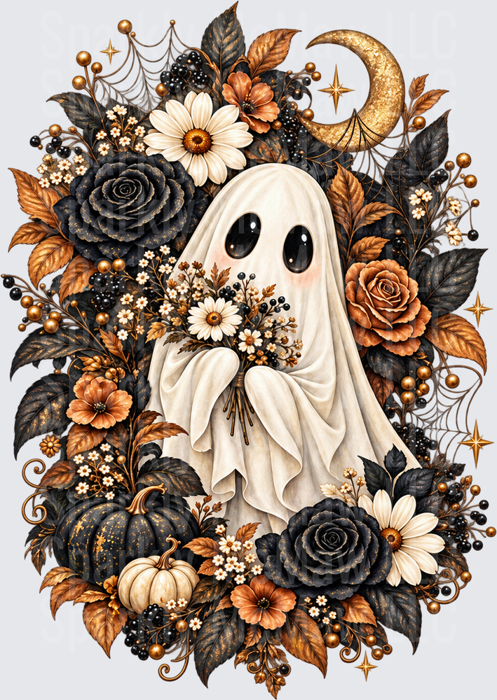 Cute Ghost Floral Halloween UV DTF Decal