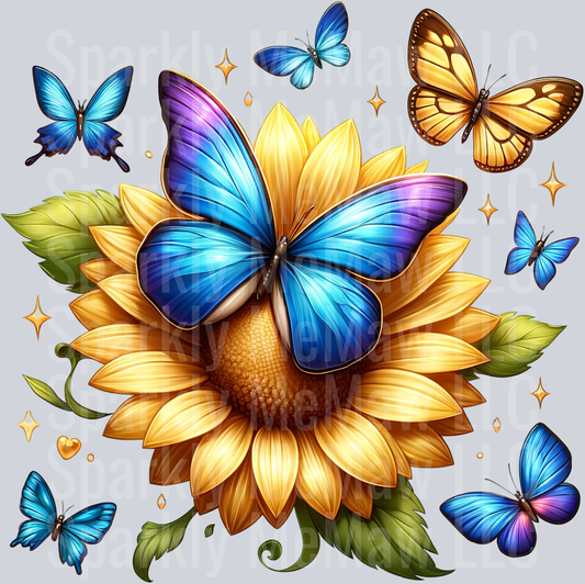 14 Sunflower Butterfly Clip Art UV DTF Decal