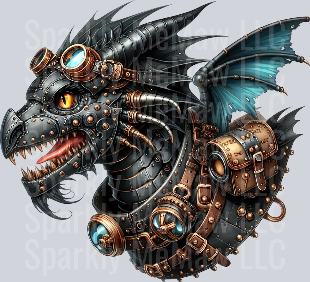 63 Steampunk Dragon UV DTF Clip Art Decal