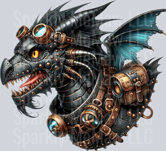63 Steampunk Dragon UV DTF Clip Art Decal
