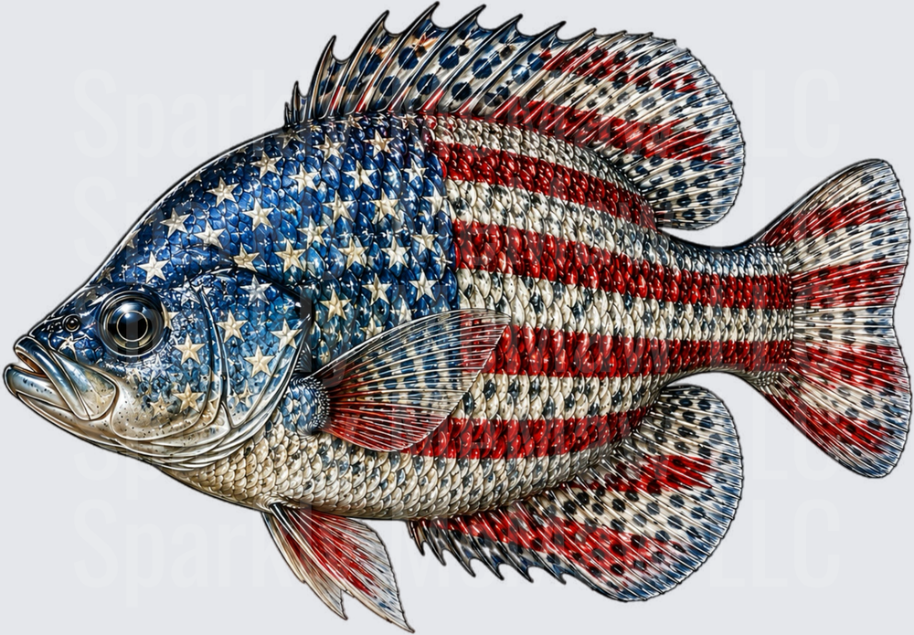 American Flag Fish with Stars and Stripes Pattern UV DTF Decal