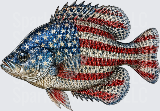American Flag Fish with Stars and Stripes Pattern UV DTF Decal