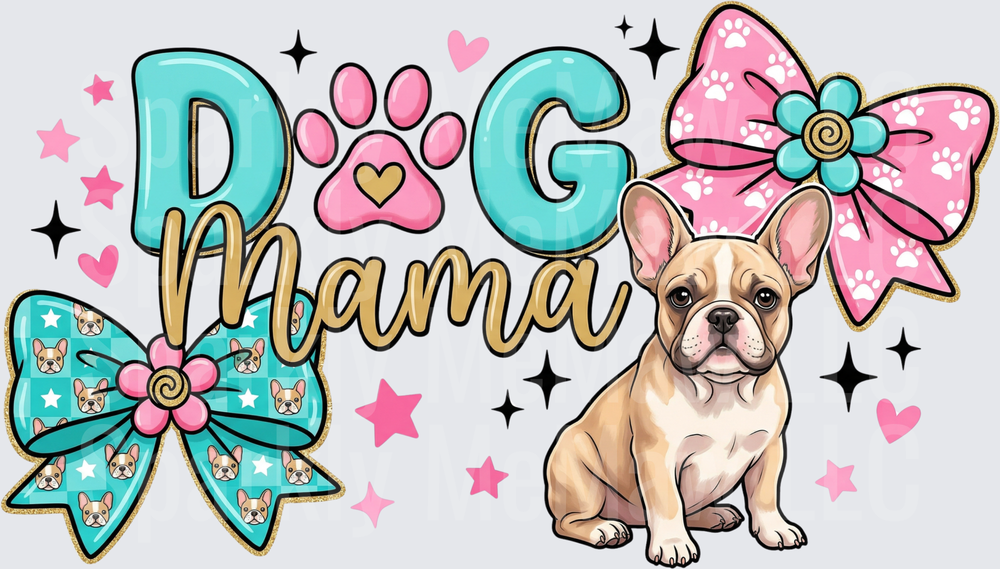 Dog Mama French Bulldog with Pink Bow and Paw Print UV DTF Decal