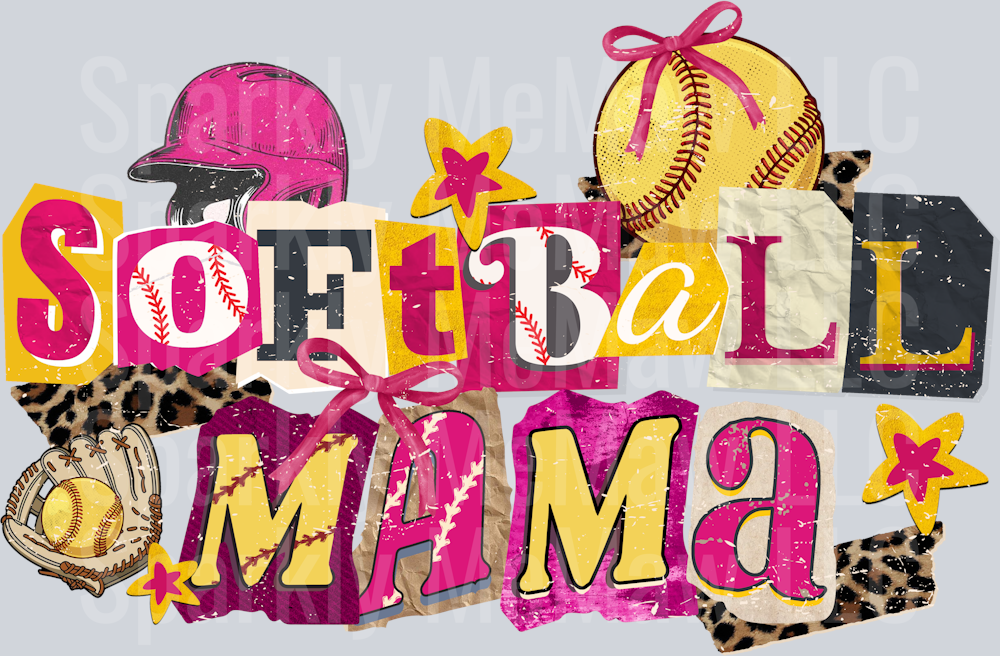 Softball Mama Torn paper DTF Transfer (Fabrics)