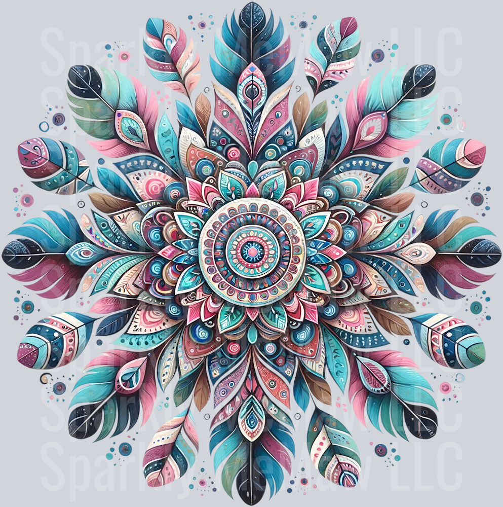 feathers mandala 5 Clip Art UV DTF Decal