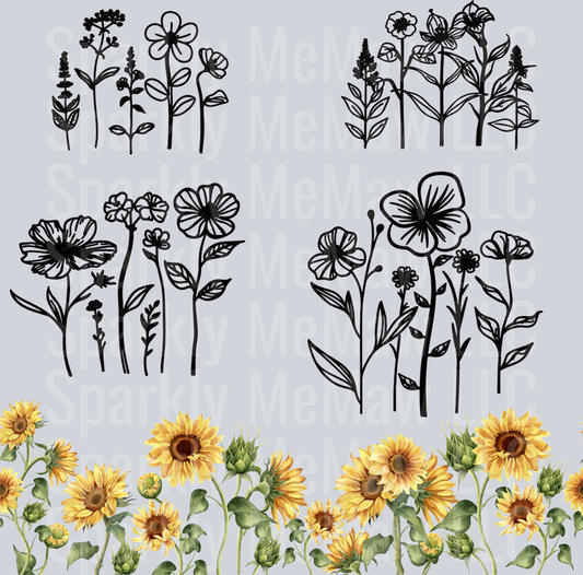 Element and sunflower border 10x10 UV DTF Sheet