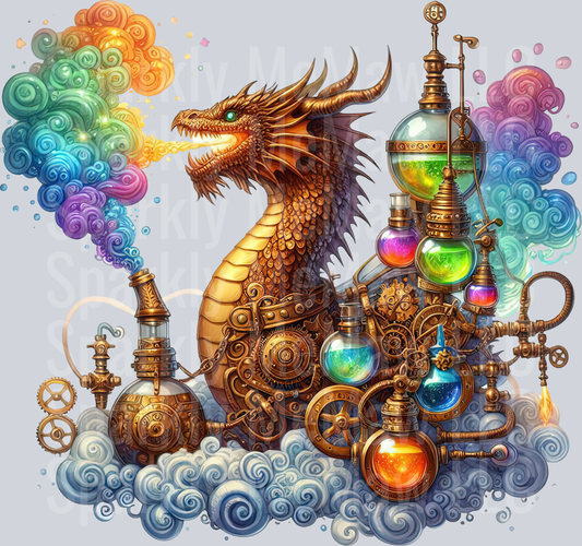 36 Steampunk Dragon UV DTF Clip Art Decal