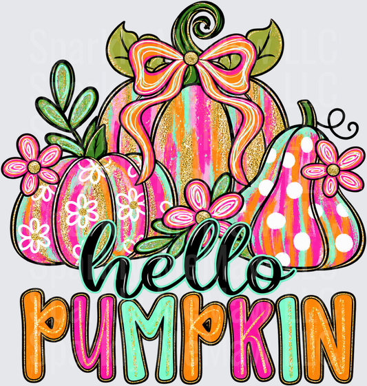 Hello Pumpkin Colorful Fall Design UV DTF Decal