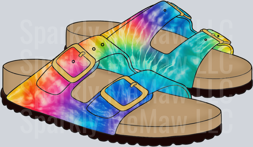 Rainbow Tie Dye Birkenstock Style Sandals UV DTF Decal