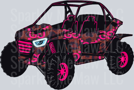 Pink and Black Off-Road UTV with Glowing LED Headlight UV DTF Decal