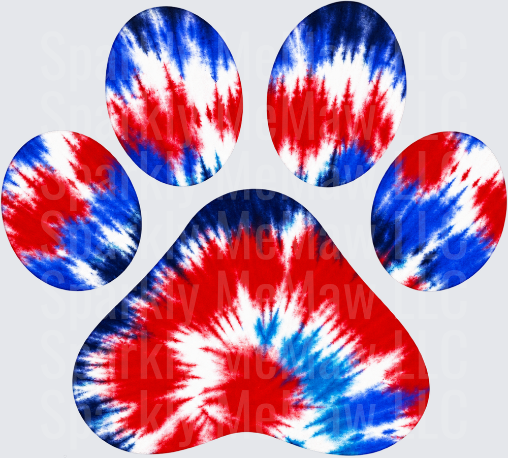 Red White Blue Tie Dye Paw Print DTF Transfer for Fabrics