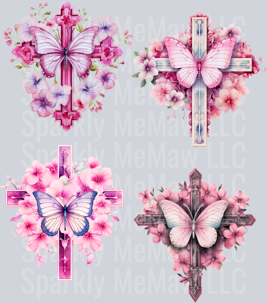 Pink.Butterfly.Cross. UV DTF Element Sheet