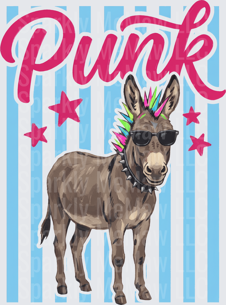 Punk Donkey with Sunglasses and Mohawk DTF Transfer for Fabric