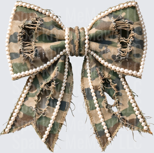 Distressed Camouflage Bow with Pearl Border UV DTF Decal