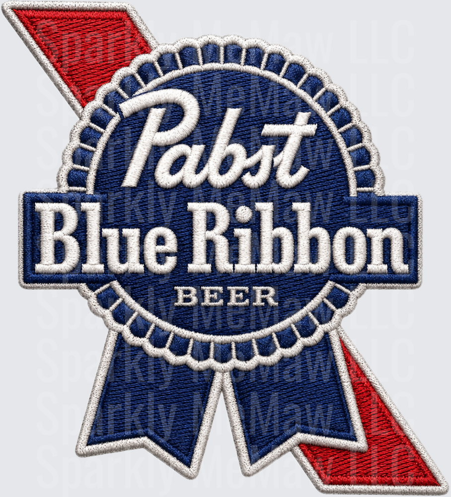Pabst Blue Ribbon Beer Logo Embroidered Patch Design UV DTF Decal