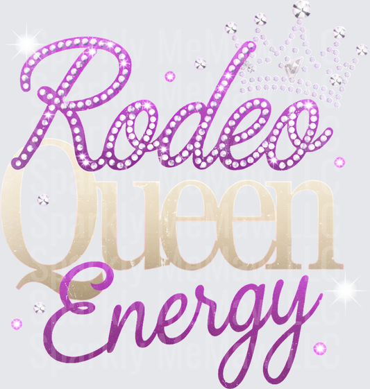 Rodeo Queen Energy Rhinestone Bling Crystal Crown Purple Script DTF Transfer for Fabric