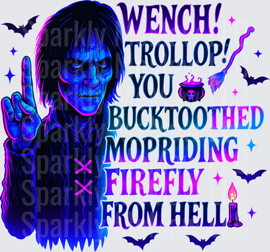 Wench Trollop You Bucktoothed Mopriding Firefly From Hell Gothic Witch Middle Finger Halloween DTF Transfer for Fabric