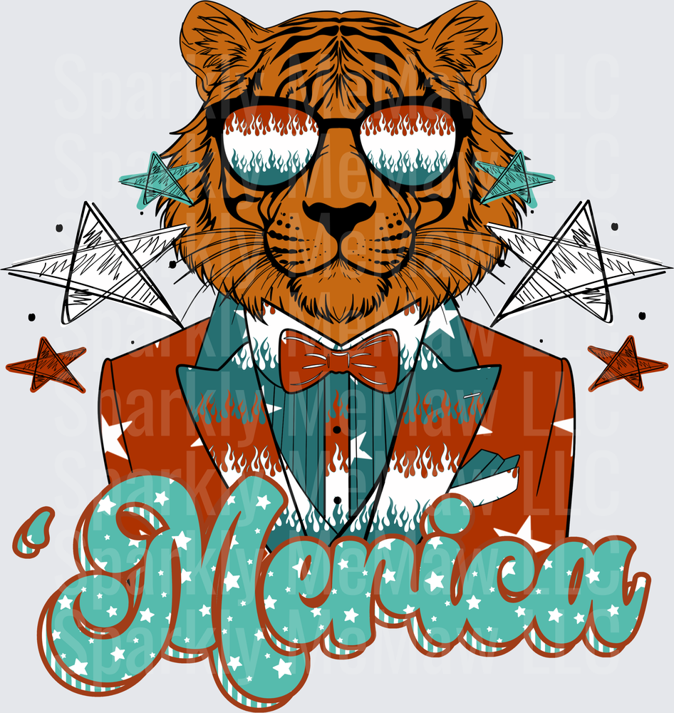Cool Tiger in Sunglasses and Bow Tie with Geometric Stars Design UV DTF Decal