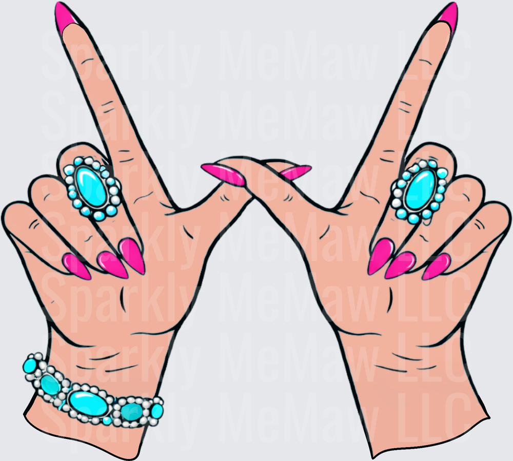 Boho Hands Peace Signs Pink Nails Turquoise Jewelry UV DTF Decal