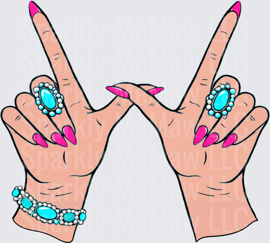 Boho Hands Peace Signs Pink Nails Turquoise Jewelry UV DTF Decal