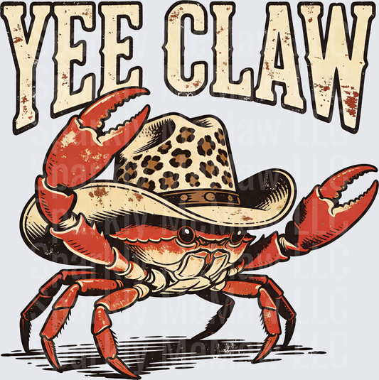 Yee Claw Cowboy Crab with Leopard Print Hat - UV DTF Decal