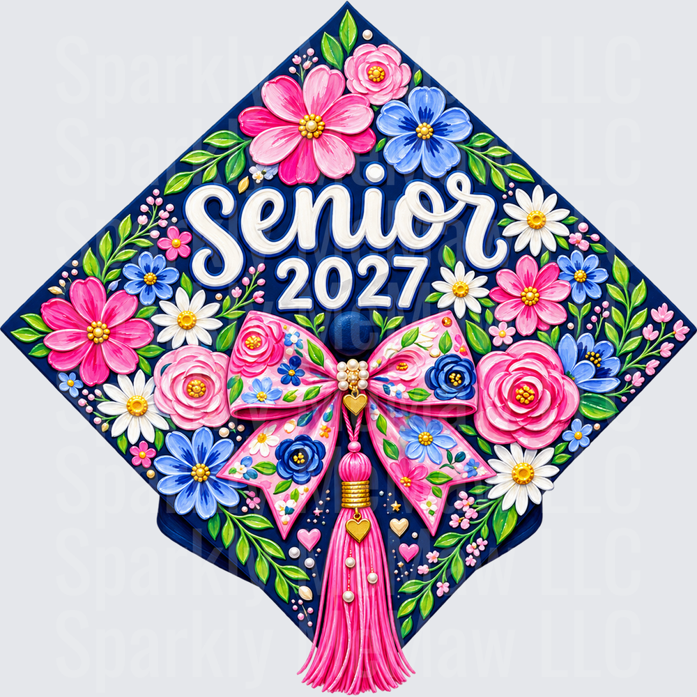 Senior 2027 Floral Graduation Cap UV DTF Decal