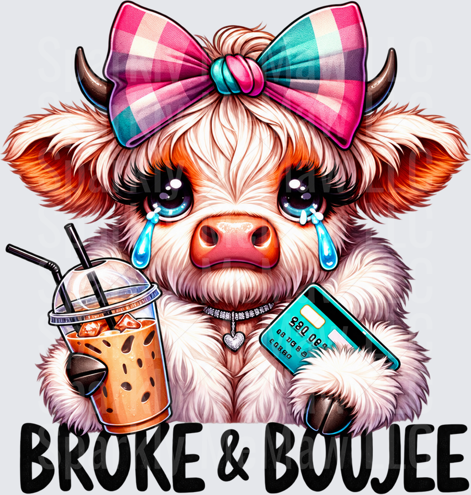 Broke & Boujee Highland Cow UV DTF Decal