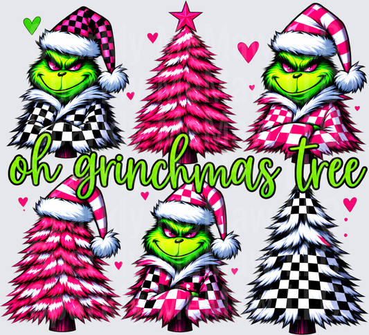 Oh Grinchmas Tree Pink Checkered UV DTF Decal