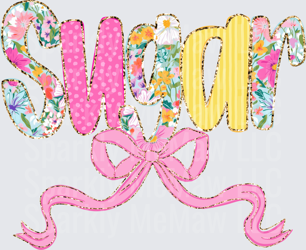 Mom Floral Patchwork with Pink Bow UV DTF Decal