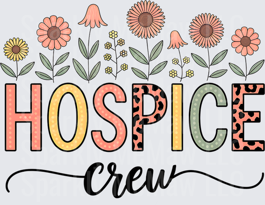 Hospice Crew Floral Design with Colorful Patterned Letters - UV DTF Decal