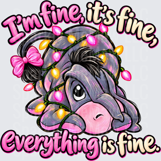 Eeyore I'm Fine Christmas Lights is a DTF Transfer for Fabrics