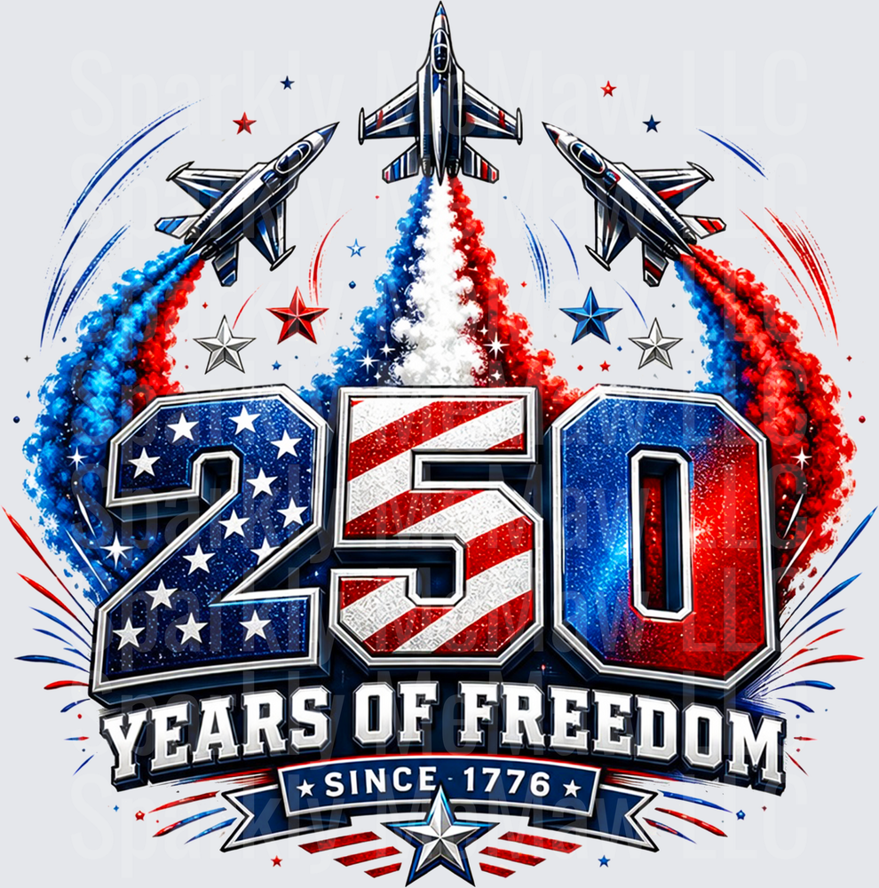 250 Years of Freedom Since 1776 Fighter Jets Patriotic Design UV DTF Decal