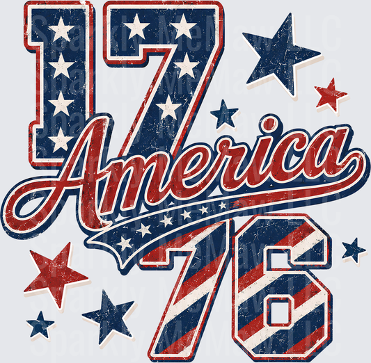 1776 America Vintage Patriotic Design with Red White Blue Stars UV DTF Decal